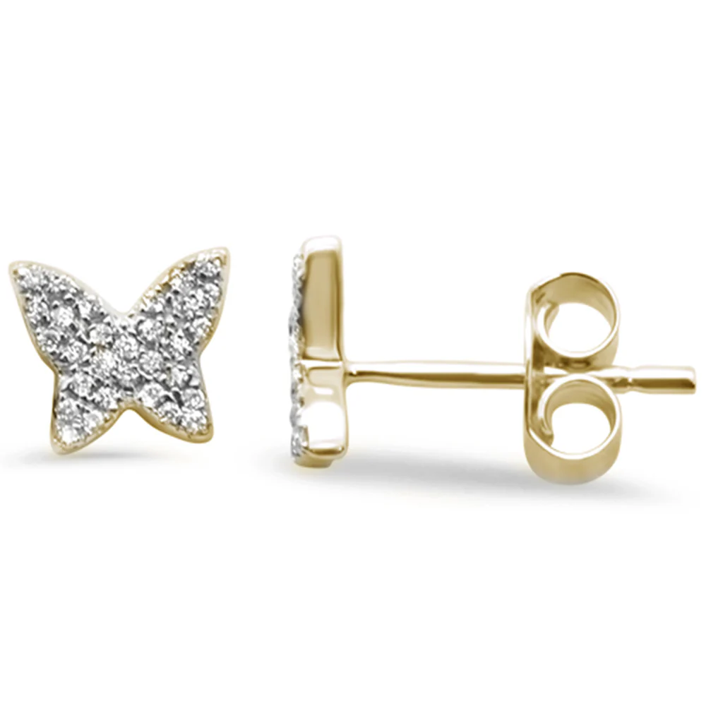 .10ct 14KT Yellow Gold Butterfly Stud Diamond Earrings