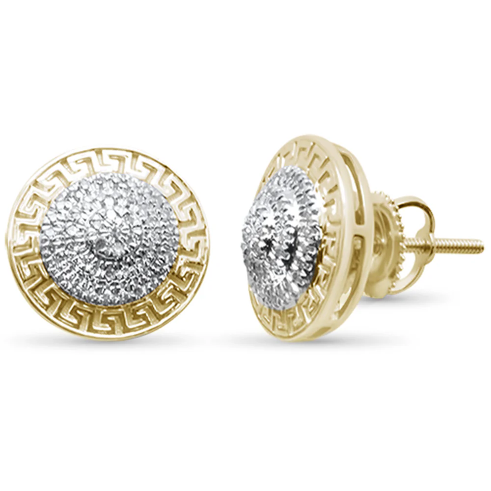 <span>DIAMOND CLOSEOUT! </span>.23ct G SI 10K Yellow Gold Round Diamond Greek Key Design Micro Pave Stud Earrings