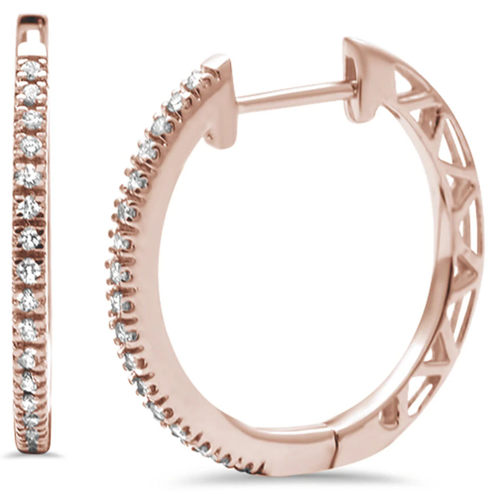 <span>DIAMOND CLOSEOUT! </span>.10ct 14K Rose Gold Diamond Hoop Huggie Earrings