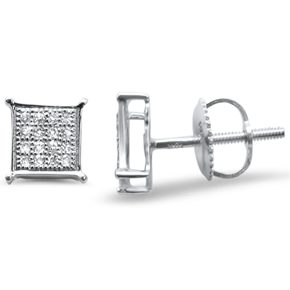 <span>DIAMOND CLOSEOUT! </span>.12ct G SI 10K White Gold Diamond Square Micro Pave Earrings