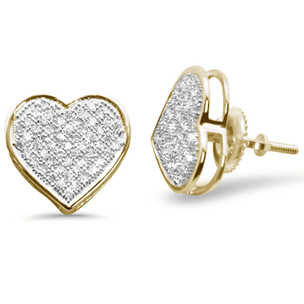 <span>DIAMOND  CLOSEOUT! </span> .33ct G SI 10K Yellow Gold Diamond Heart Micro Pave Earrings