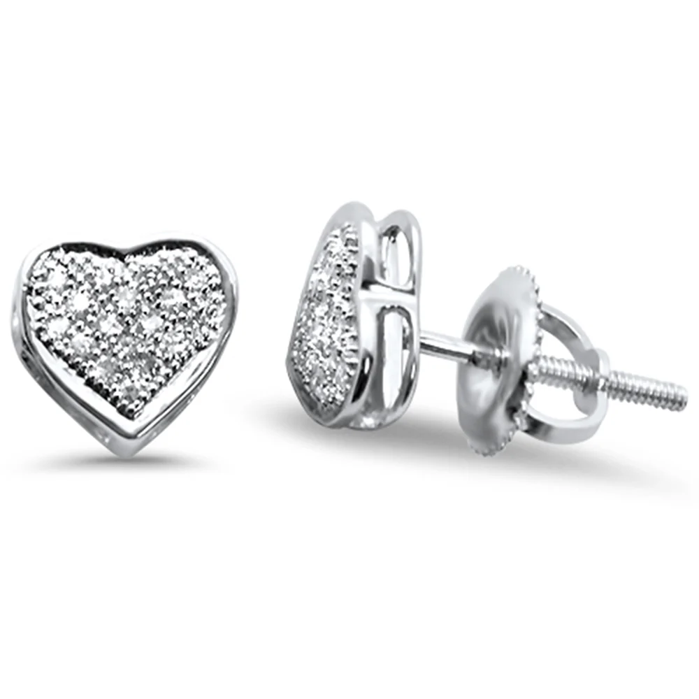<span>DIAMOND CLOSEOUT! </span>.10ct G SI 10K White Gold Diamond Heart Shaped Micro Pave Earrings