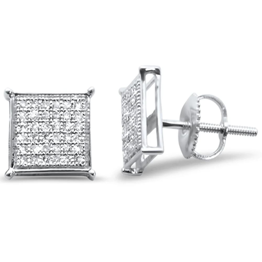 <span>DIAMOND CLOSEOUT! </span>.24ct G SI 10K White Gold Diamond Square Micro Pave Earrings