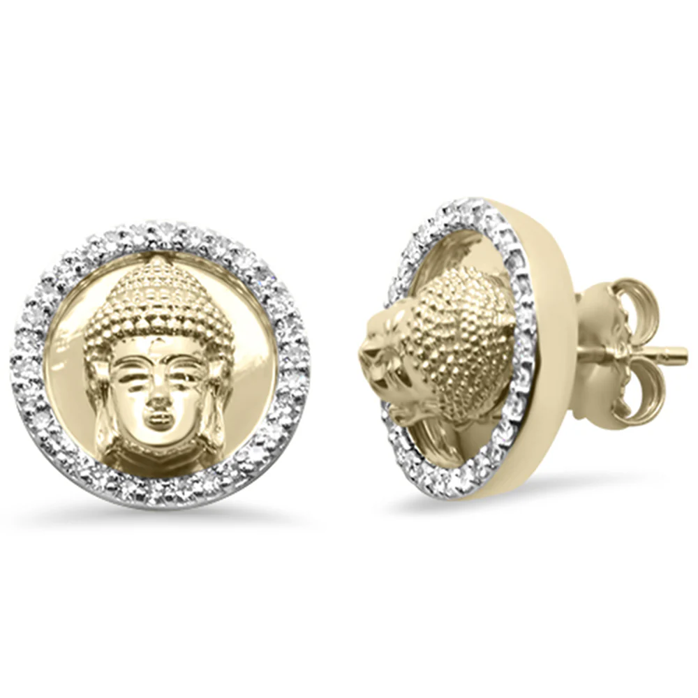 <span style="color:purple">SPECIAL!</span> .48ct G SI 10K Yellow Gold Diamond Micro Pave Buddha Earrings