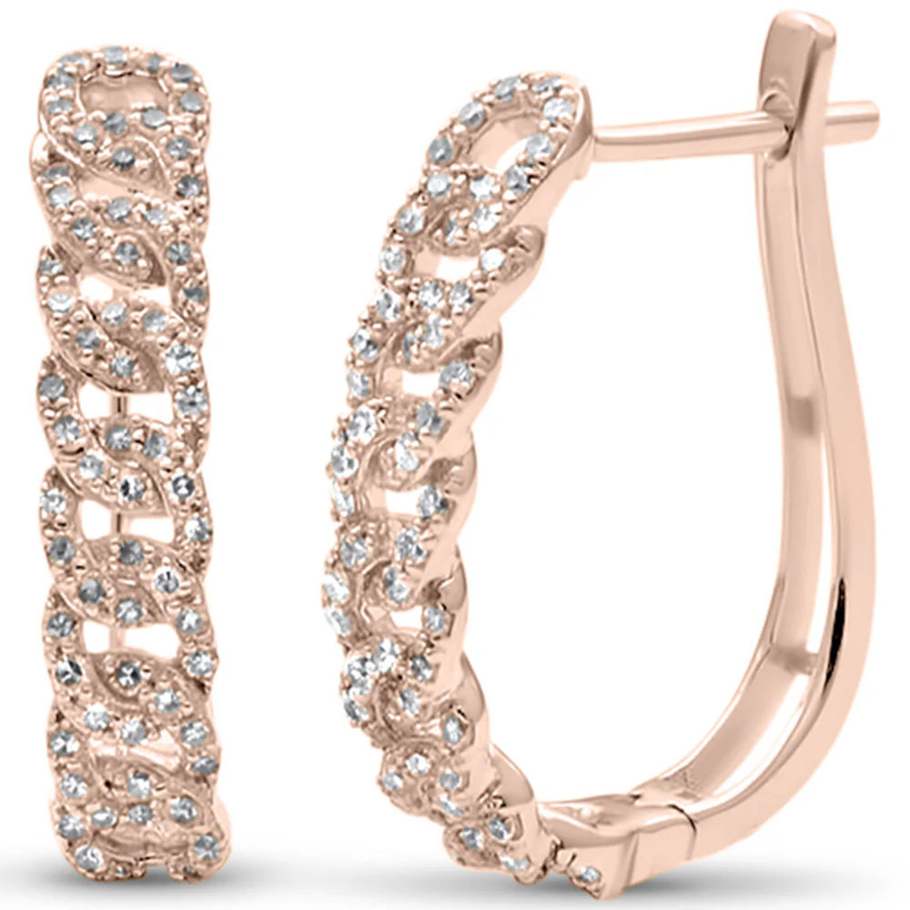 <span>DIAMOND CLOSEOUT! </span>.48ct G SI 14KT Rose Gold Diamond J Hoop Cuban Link Earrings