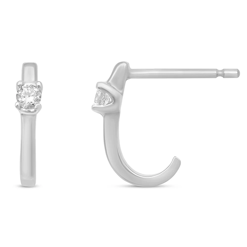 <span>DIAMOND CLOSEOUT! </span>.10ct G SI 10K White Gold Diamond J-Hoop Earrings