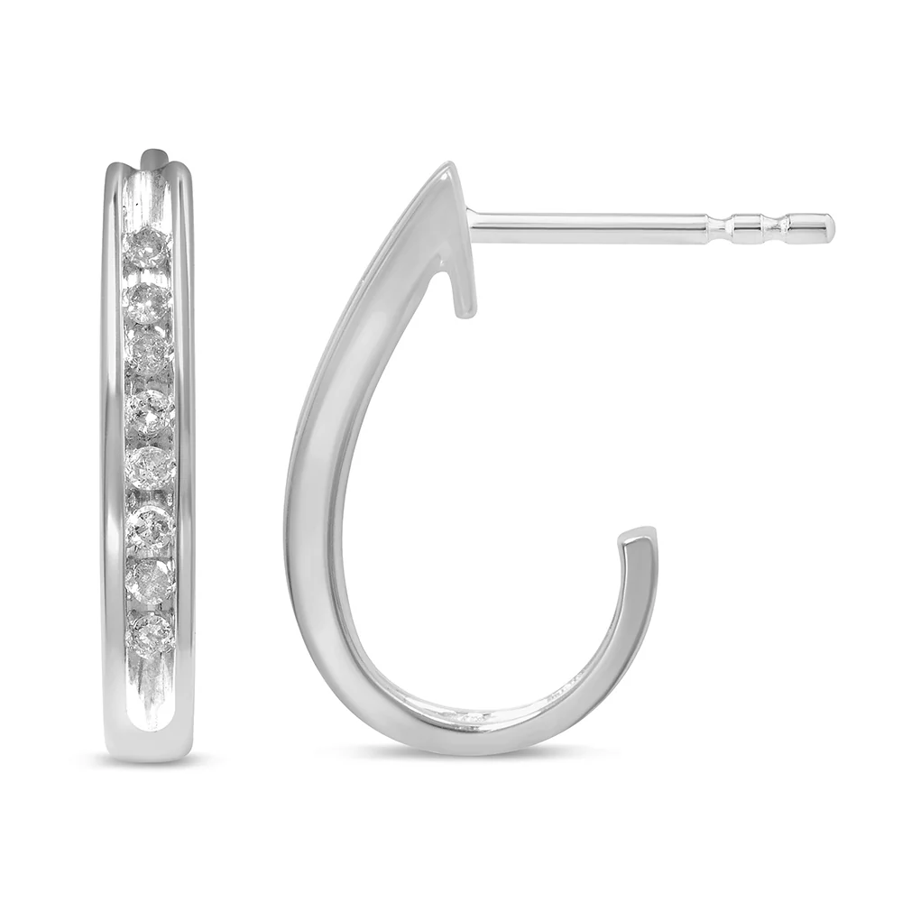 <span>DIAMOND CLOSEOUT! </span>.10ct G SI 10KT White Gold Diamond J Hoop Earrings
