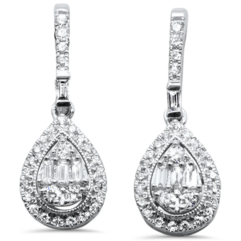<span>DIAMOND CLOSEOUT! </span>.55ct G SI 10K White GoldDiamond Pear Shaped Round & Baguette Dangling Earrings