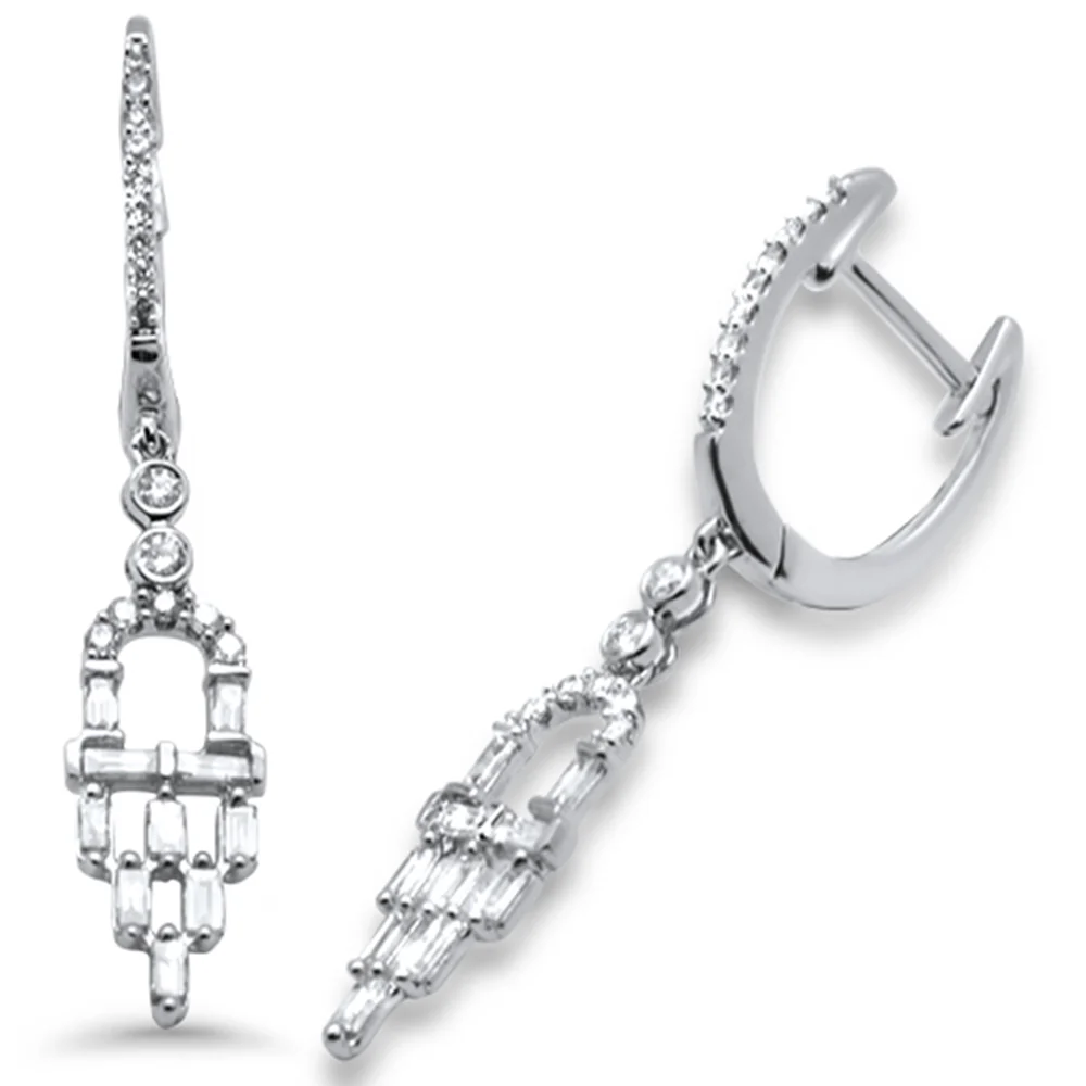 <span>DIAMOND CLOSEOUT! </span>.50ct G SI 14K White Gold Round & Baguette Diamond Dangling Drop Earrings
