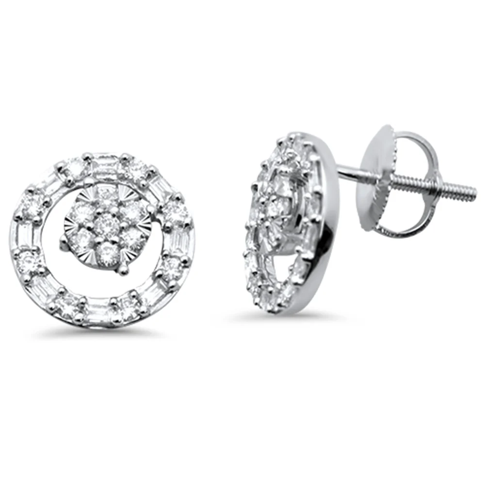 <span>DIAMOND CLOSEOUT! </span>.55ct G SI 14K White Gold Round & Baguette Diamond Circle Earrings