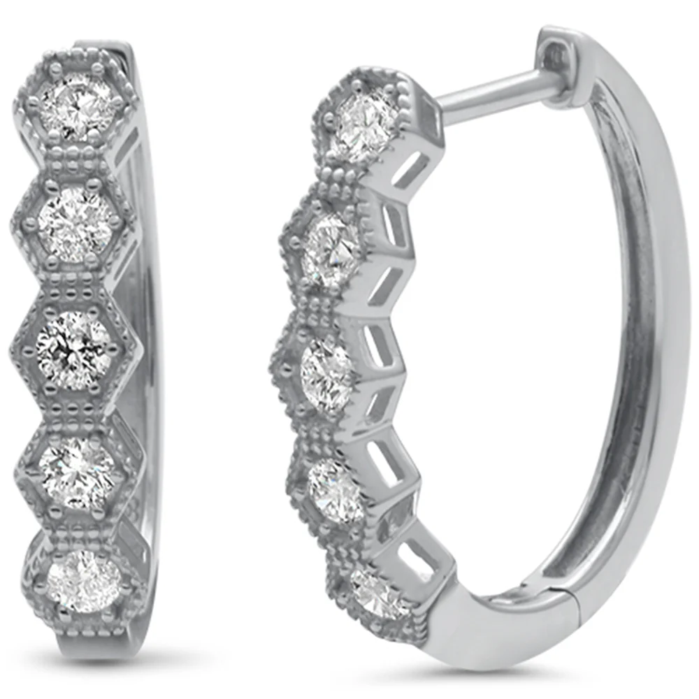 <span>DIAMOND CLOSEOUT! </span>.50ct G SI 14K White Gold 5 Stones Diamond Hoop Earrings