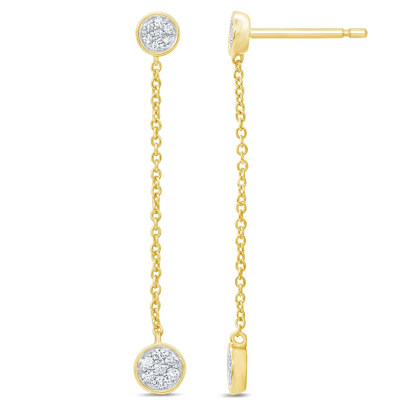 <span>DIAMOND CLOSEOUT! </span> .15ct G SI 14K Yellow Gold Diamond Round Shaped Drop Dangle Earrings
