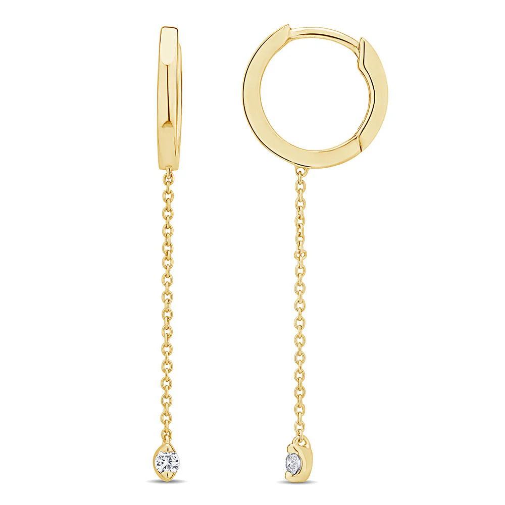 <span>DIAMOND CLOSEOUT! </span>.08ct G SI 14K Yellow Gold Diamond Hoop Style Drop Dangle Earrings