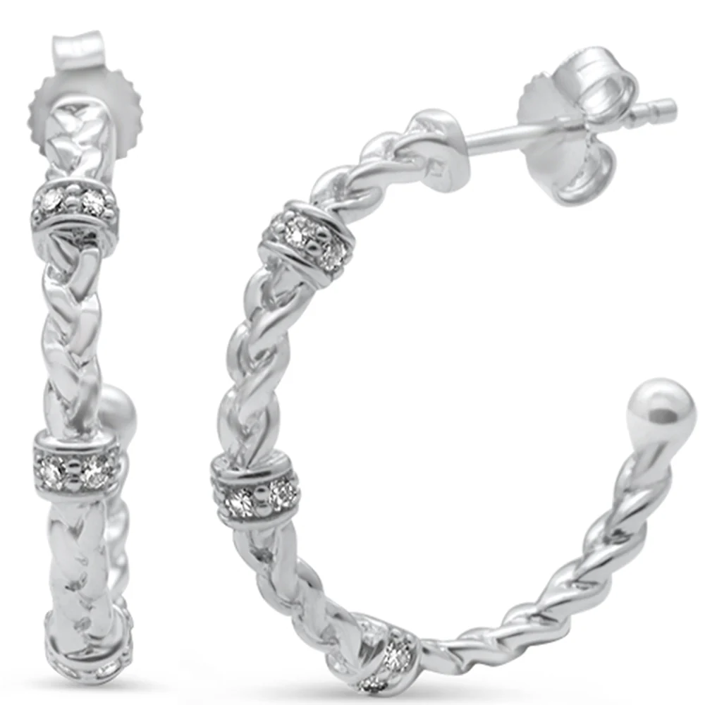 <span>DIAMOND CLOSEOUT! </span>.19ct G SI 14K White Gold Diamond Braided Hoop Earrings