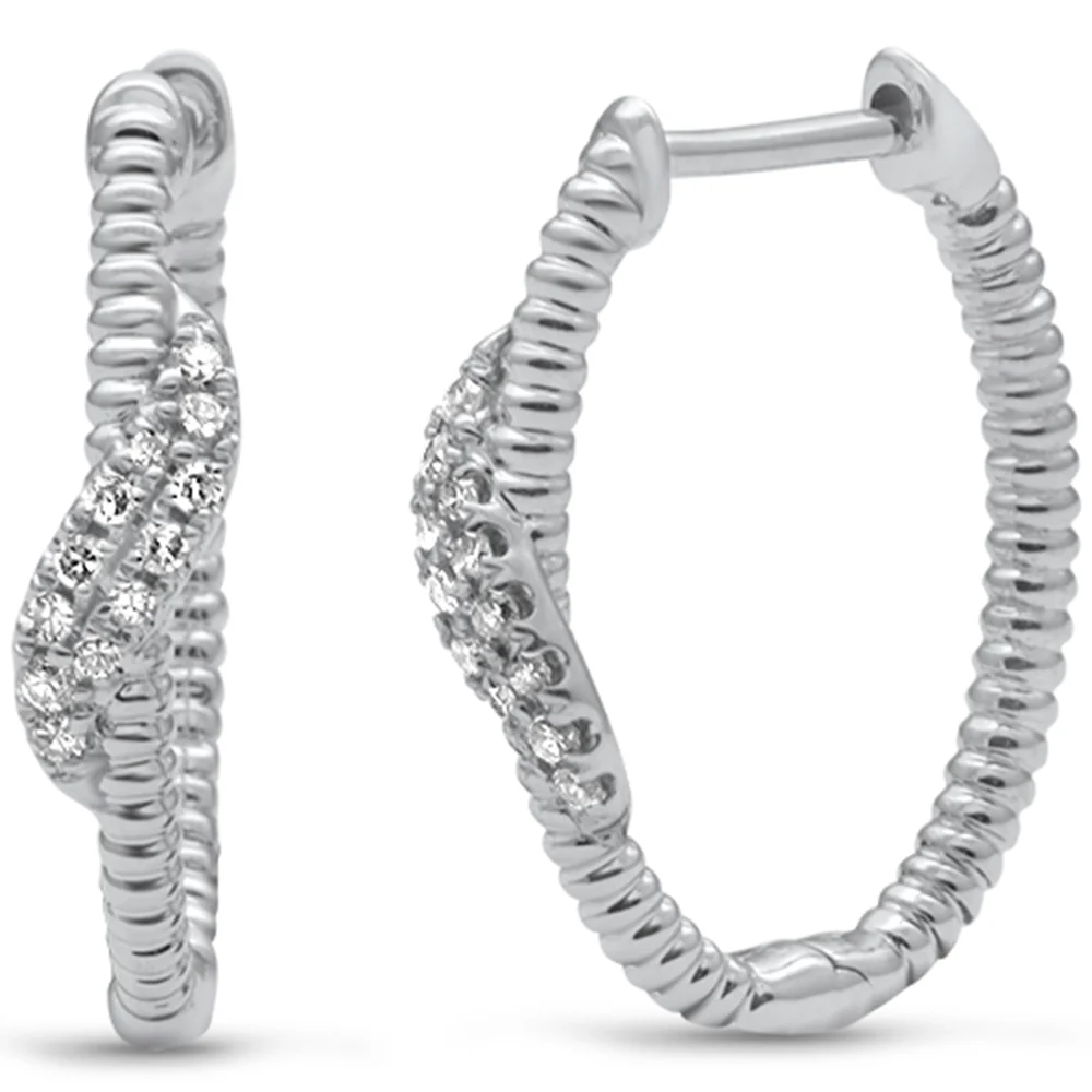 <span style="color:purple">SPECIAL!</span> .13ct G SI 14K White Gold Diamond Bead Style Hoop Earrings