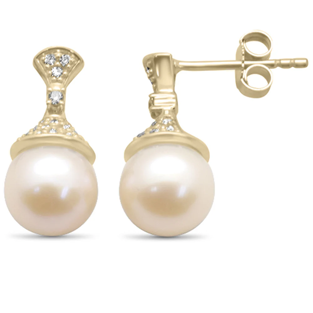 <span>DIAMOND CLOSEOUT! </span>.25ct G SI 14K Yellow Gold Diamond Pearl Drop Dangle Earrings