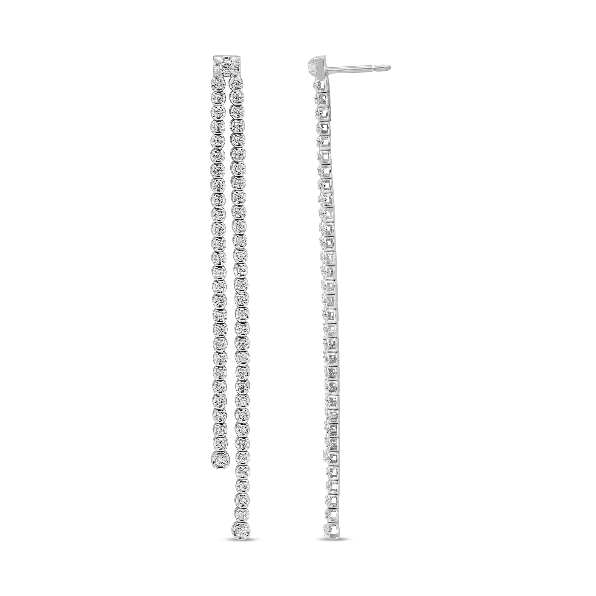 <span>DIAMOND CLOSEOUT! </span>.48ct G SI 14K White Gold Diamond Double Chain Dangling Drop Earrings