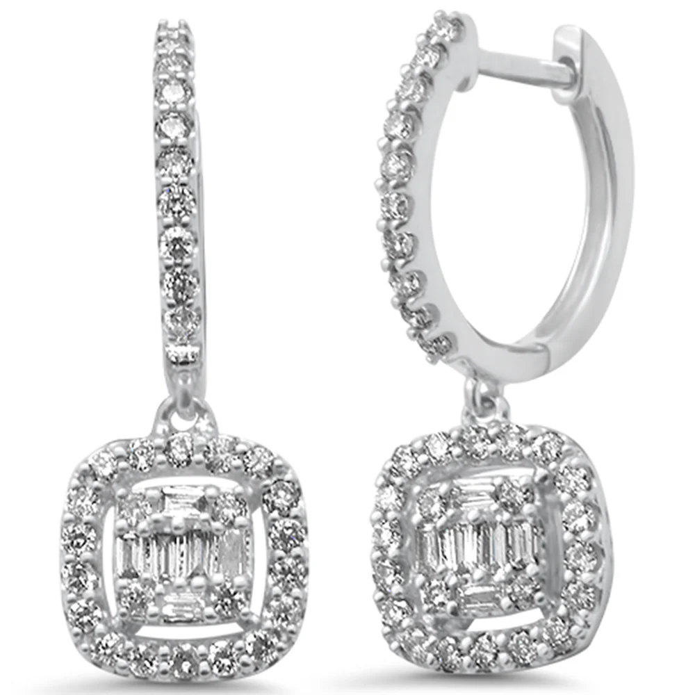 <span>DIAMOND CLOSEOUT! </span> .53ct G SI 14K White Gold Diamond Cushion Shaped Drop Dangle Hoop Earrings