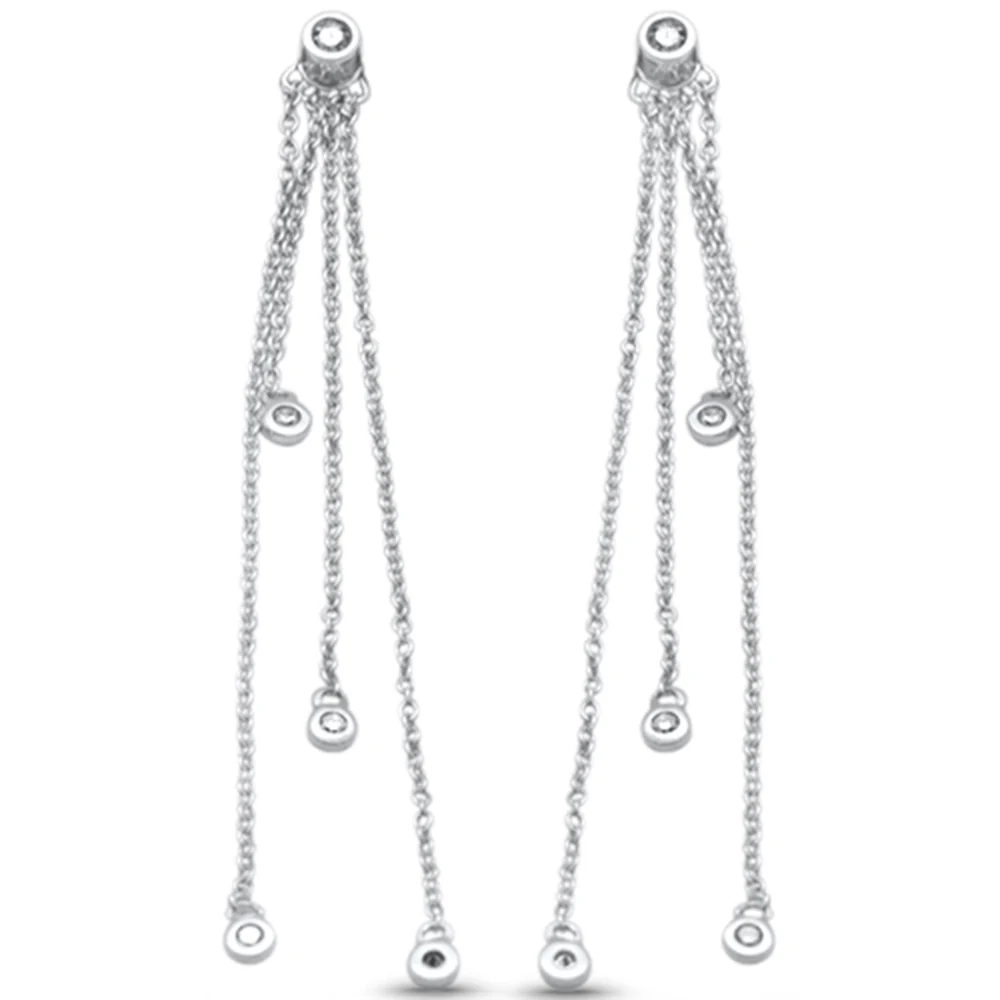 <span>DIAMOND CLOSEOUT! </span>.15ct G SI 14K White Gold Diamond Long Chain Dangling Earrings