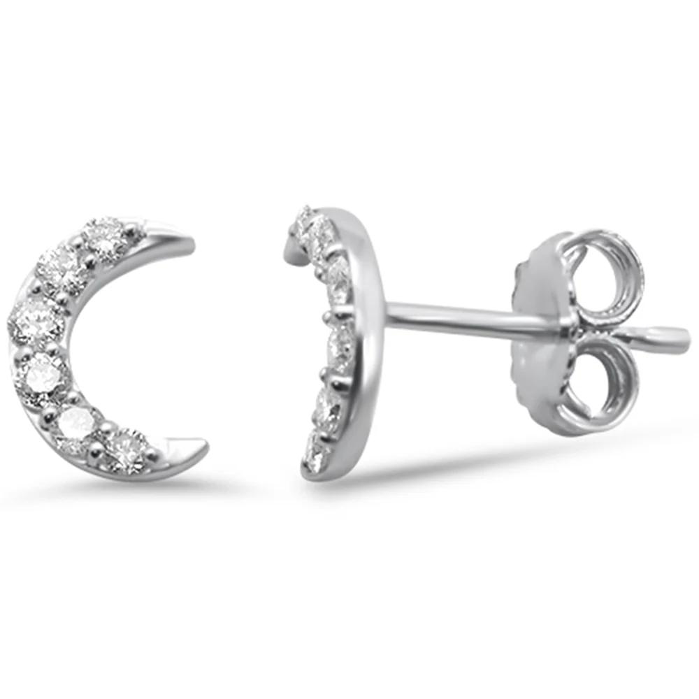 .21ct G SI 14K White Gold Diamond Cresent Moon Shaped Stud Earrings