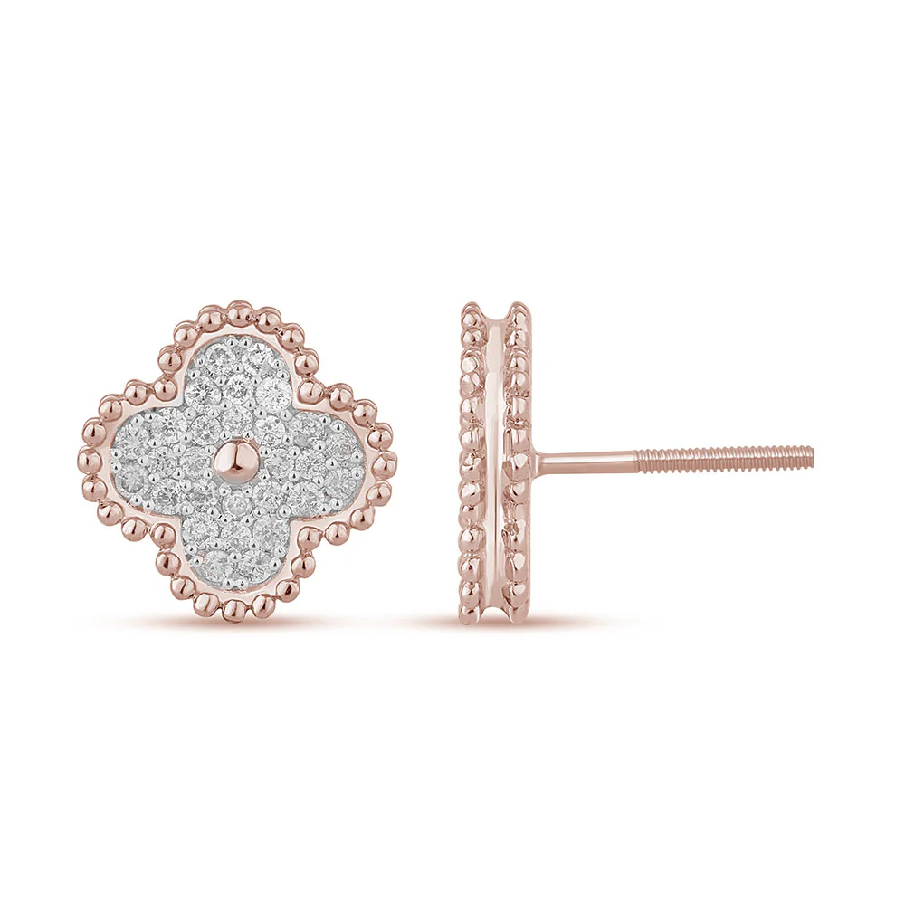 <span style="color:purple">SPECIAL!</span> .42ct G SI 14K Rose Gold Diamond Clover Flower Shaped Earrings