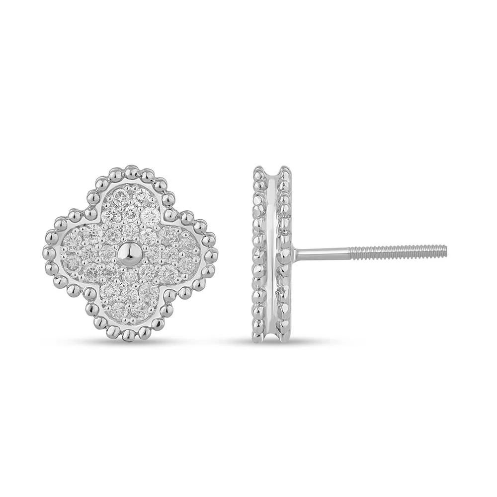 <span style="color:purple">SPECIAL!</span> .42ct G SI 14K White Gold Diamond Clover Flower Shaped Earrings