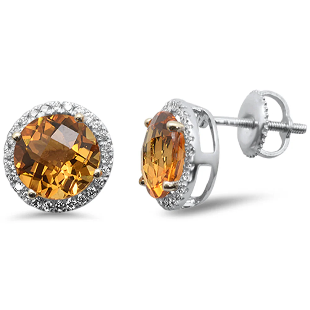 <span>GEMSTONE CLOSEOUT! </span>3.73ct G SI 14K White Gold Round Shaped Citrine Gemstone & Diamond Earrings