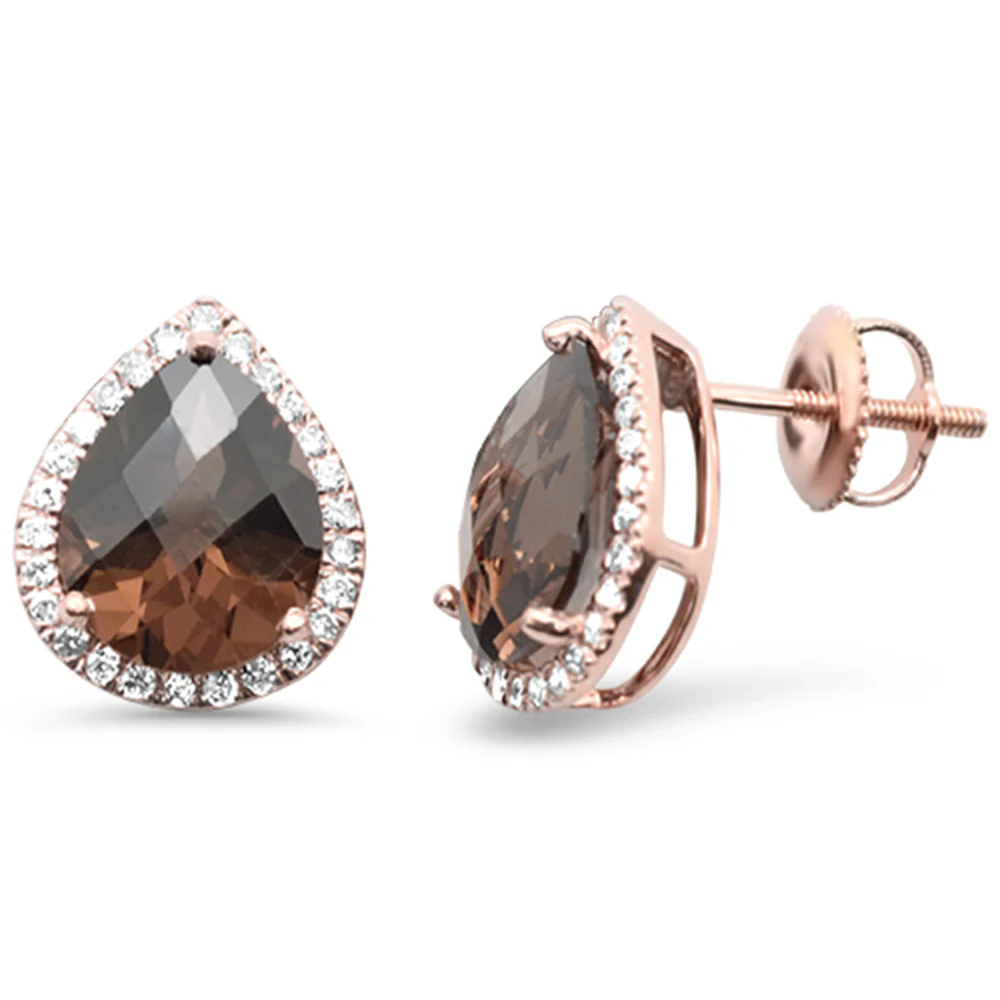 <span>GEMSTONE CLOSEOUT! </span>4.03ct G SI 14K Rose Gold Pear Shaped Smoky Topaz Gemstone & Diamond Earrings