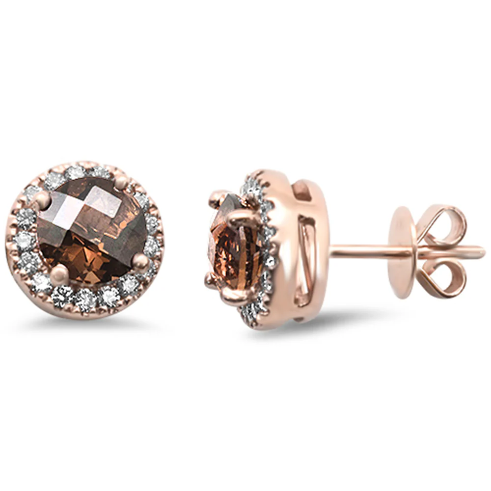 <span>GEMSTONE CLOSEOUT! </span>1.73ct G SI 14K Rose Gold Round Shaped Smoky Topaz Gemstone & Diamond Earrings