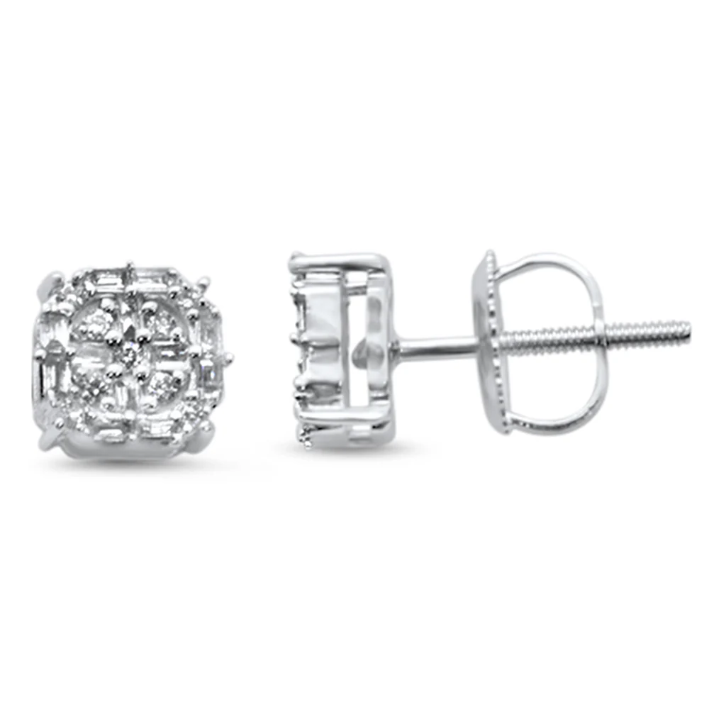 <span style="color:purple">SPECIAL!</span> .20ct G SI 14K White Gold Diamond Square Shaped Earrings Screw Back
