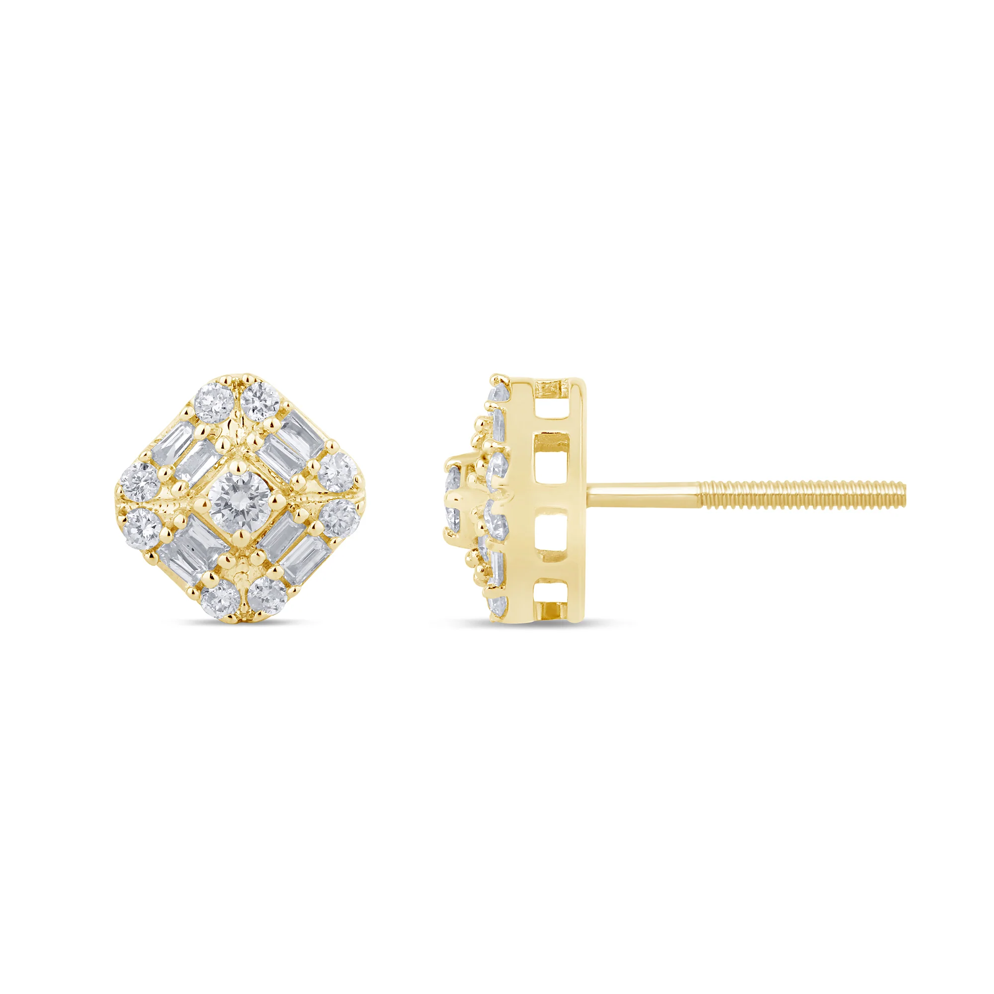 <span style="color:purple">SPECIAL!</span> .29ct G SI 14K Yellow GoldDiamond Square Shaped Earrings  Screw Back