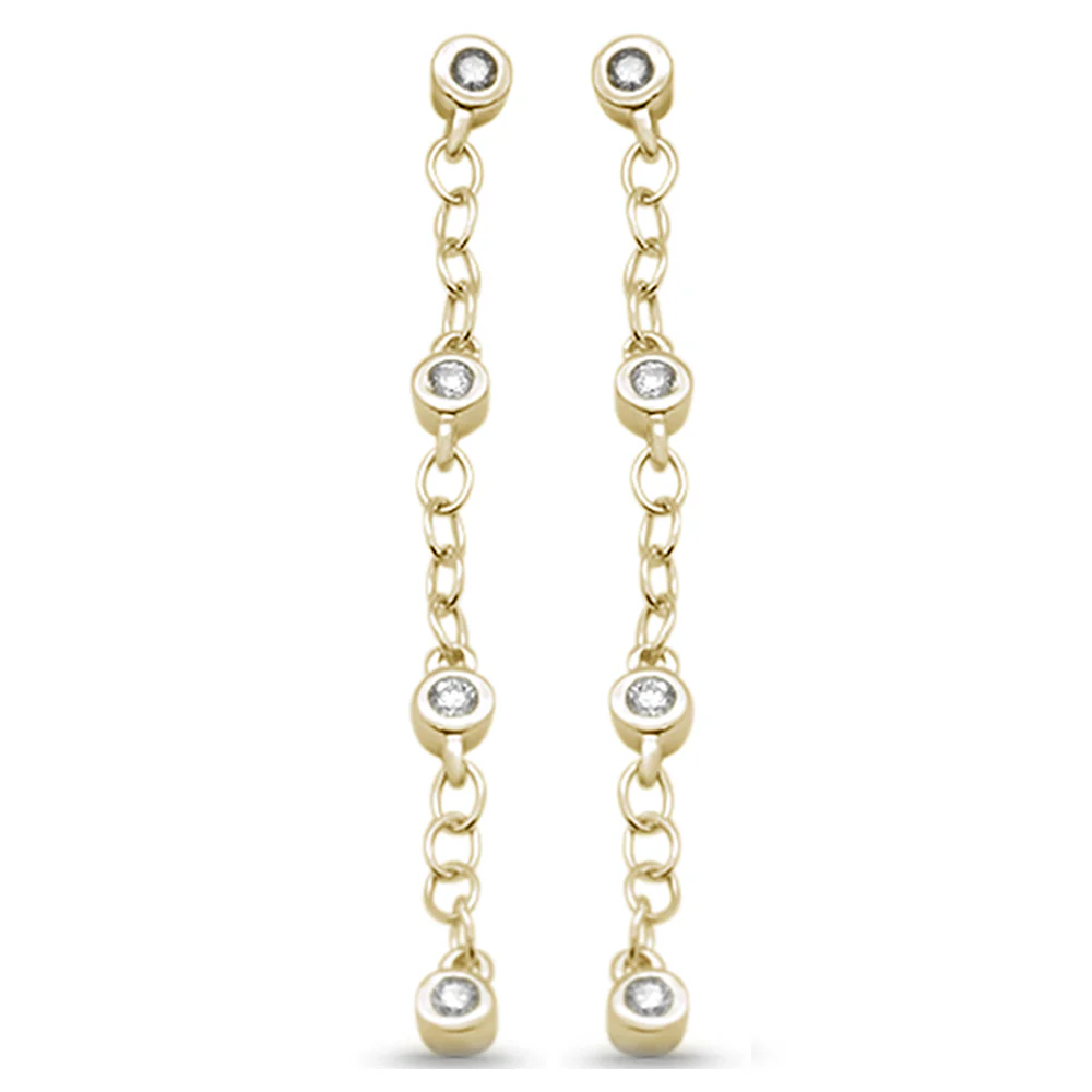 <span style="color:purple">SPECIAL!</span> .19ct G SI 14K Yellow Gold Diamond Drop Chain Style Earrings Screw Back