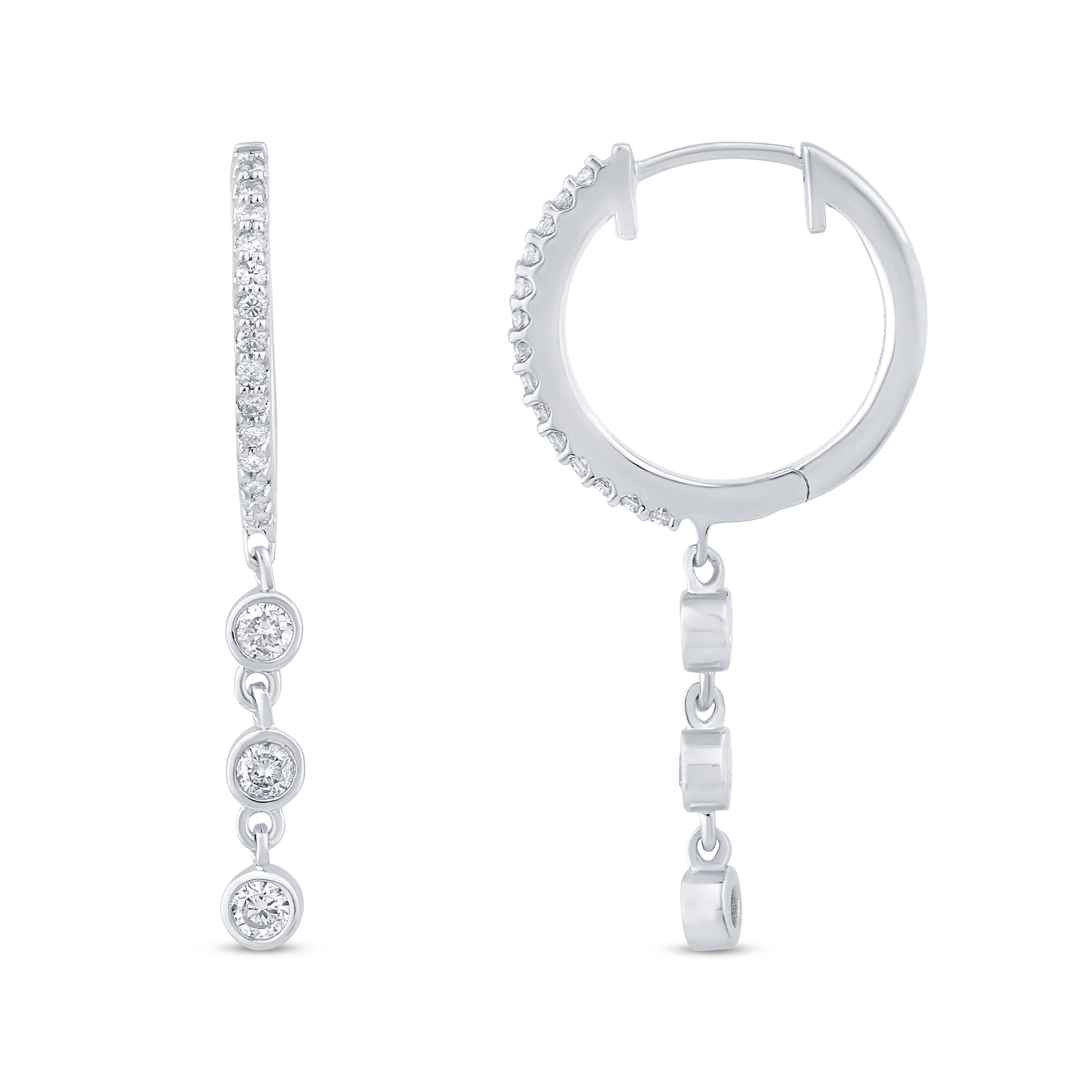 <span style="color:purple">SPECIAL!</span> .42ct G SI 14K White Gold Diamond Hoop Dangling Post & Click Earrings