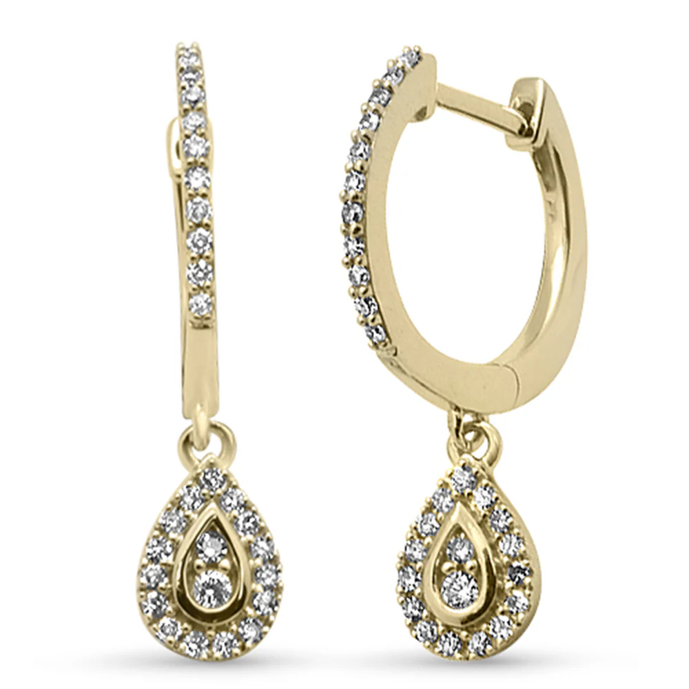 <span style="color:purple">SPECIAL!</span>.25ct G SI 14K Yellow Gold Diamond Pear Shaped Drop Huggie Earrings