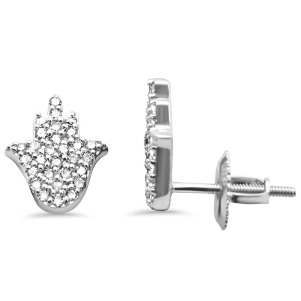 <span style="color:purple">SPECIAL!</span> .26ct G SI 14K White Gold Diamond Hamsa Earrings