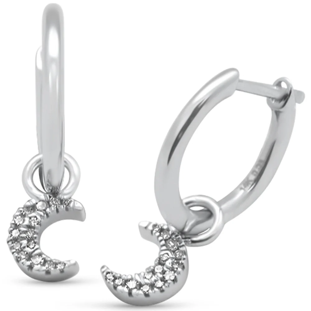 <span style="color:purple">SPECIAL!</span> .08ct G SI 14K White Gold Diamond Dangling Moon Hoop Earrings