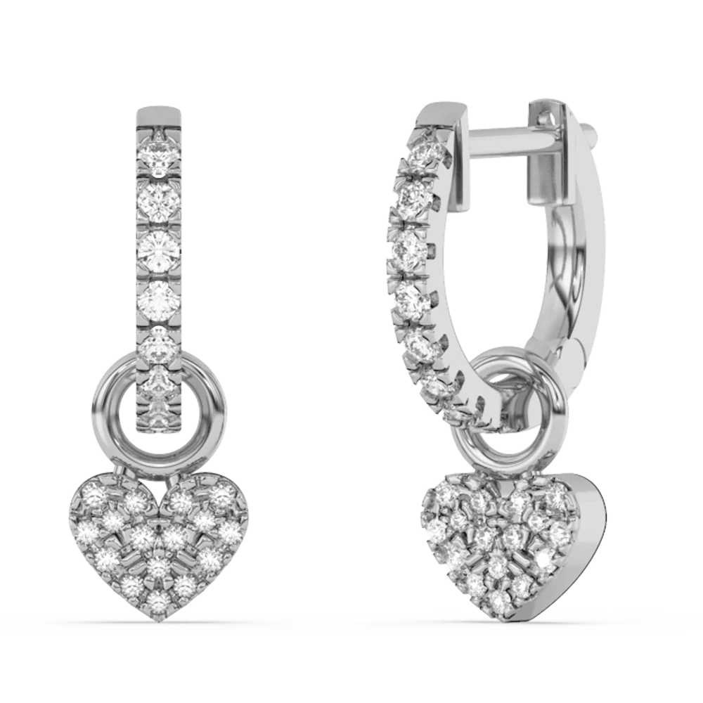 <span style="color:purple">SPECIAL!</span> .23ct G SI 14K White Gold Diamond Dangling Heart Hoop Earrings