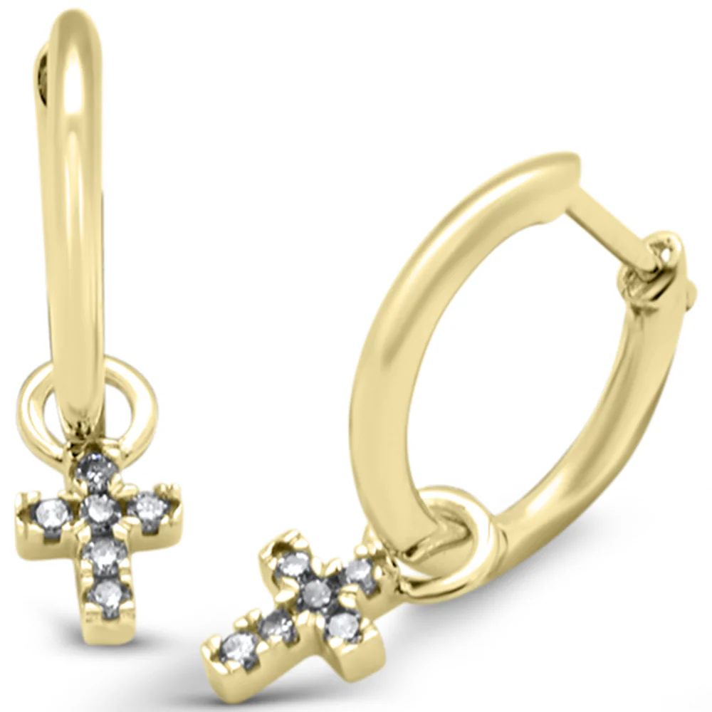 <span style="color:purple">SPECIAL!</span> .12ct G SI 14K Yellow Gold Diamond Dangling Cross Hoop Earrings