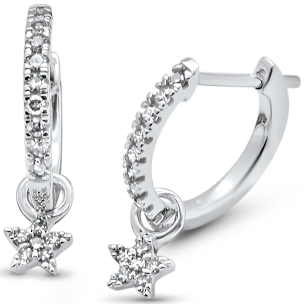 <span style="color:purple">SPECIAL!</span> .23ct G SI 14K White Gold Diamond Dangling Star Hoop Earrings