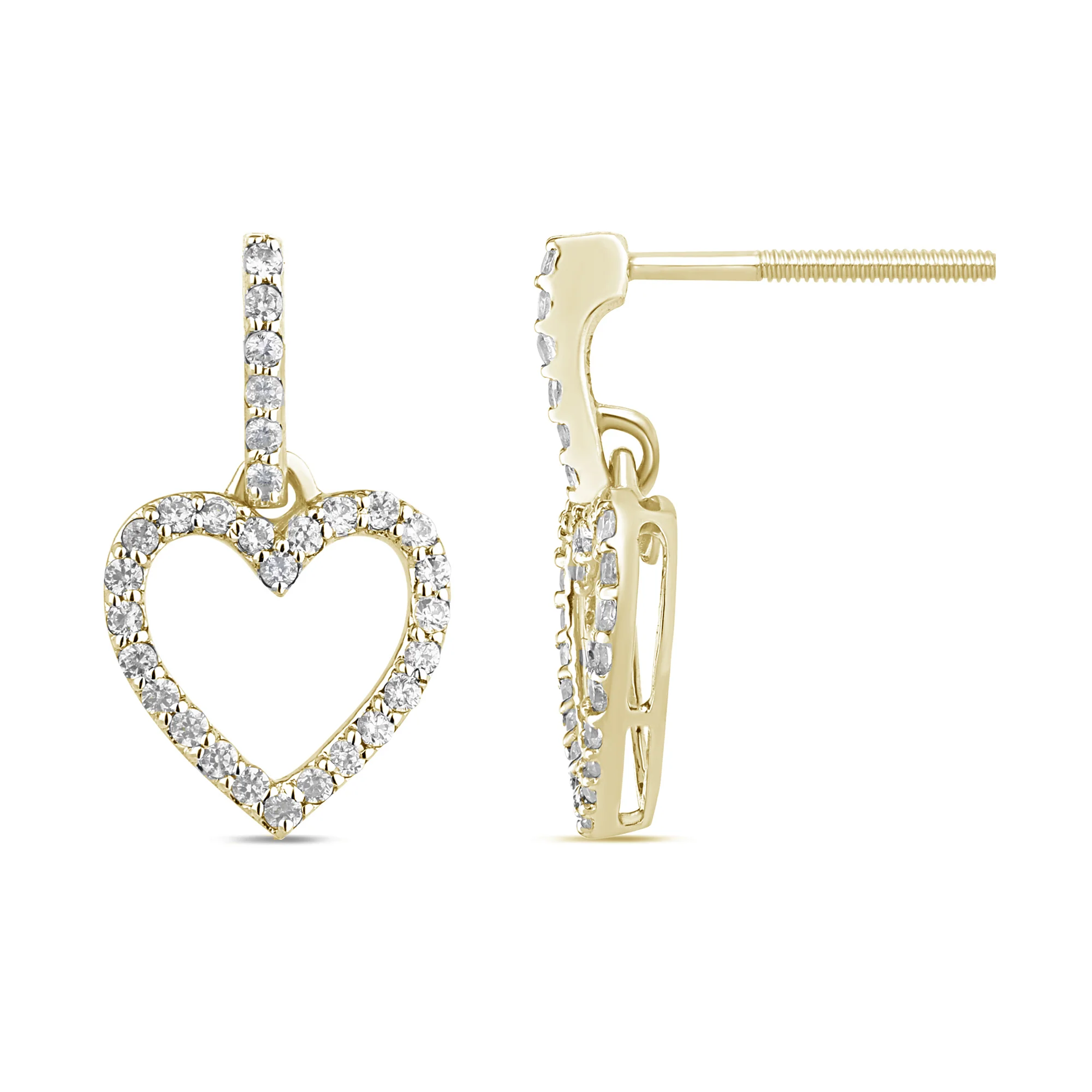 <span style="color:purple">SPECIAL!</span> .26ct G SI 14K Yellow Gold Diamond Dangling Heart Earrings