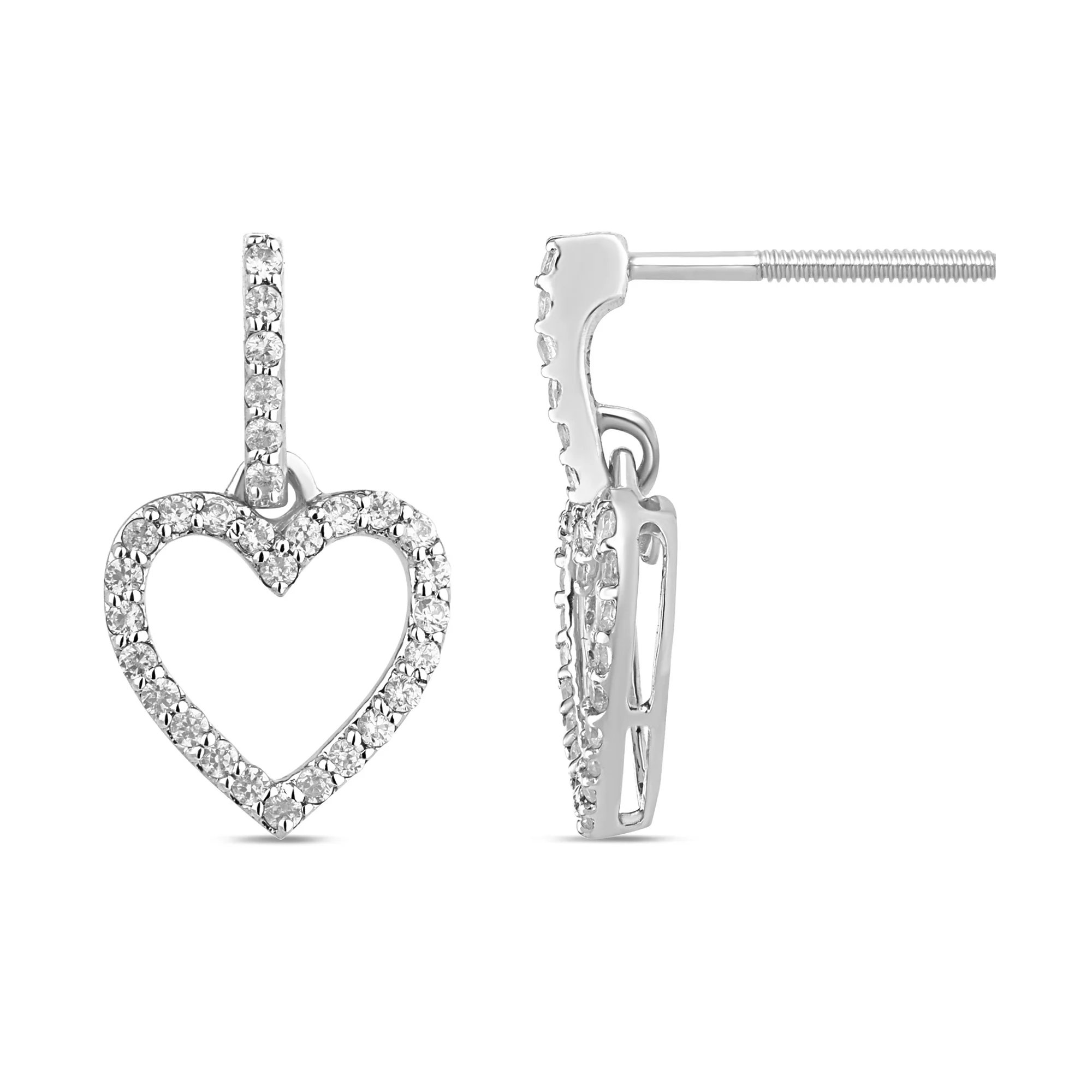 .24ct G SI 14K White Gold Diamond Dangling Heart Earrings