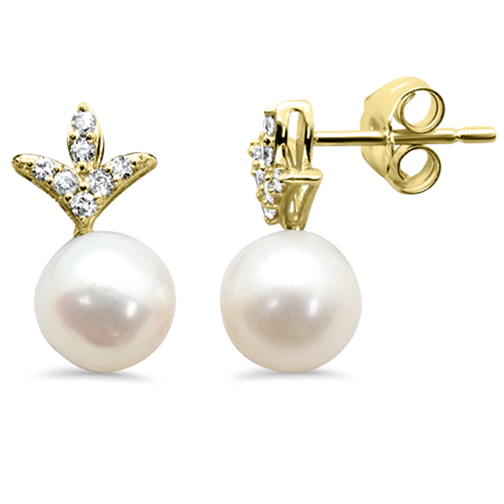 <span style="color:purple">SPECIAL!</span> 3.45ct G SI 14K Yellow Gold Diamond Pearl Dangling Earings