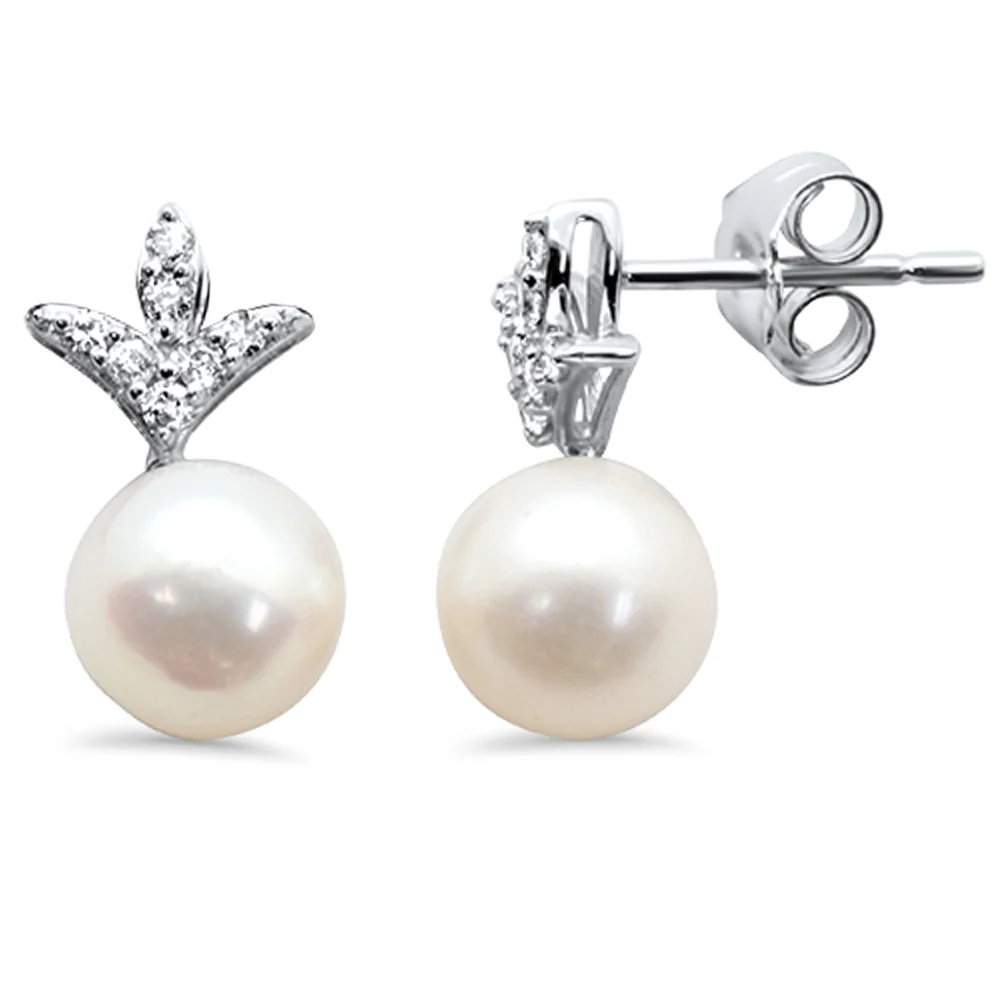 <span style="color:purple">SPECIAL!</span> 3.45ct G SI 14K White Gold Diamond Pearl Dangling Earings