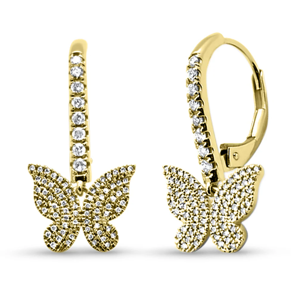 <span style="color:purple">SPECIAL!</span> .40ct G SI 14K Yellow Gold Diamond Dangling Butterfly Hoop Earrings