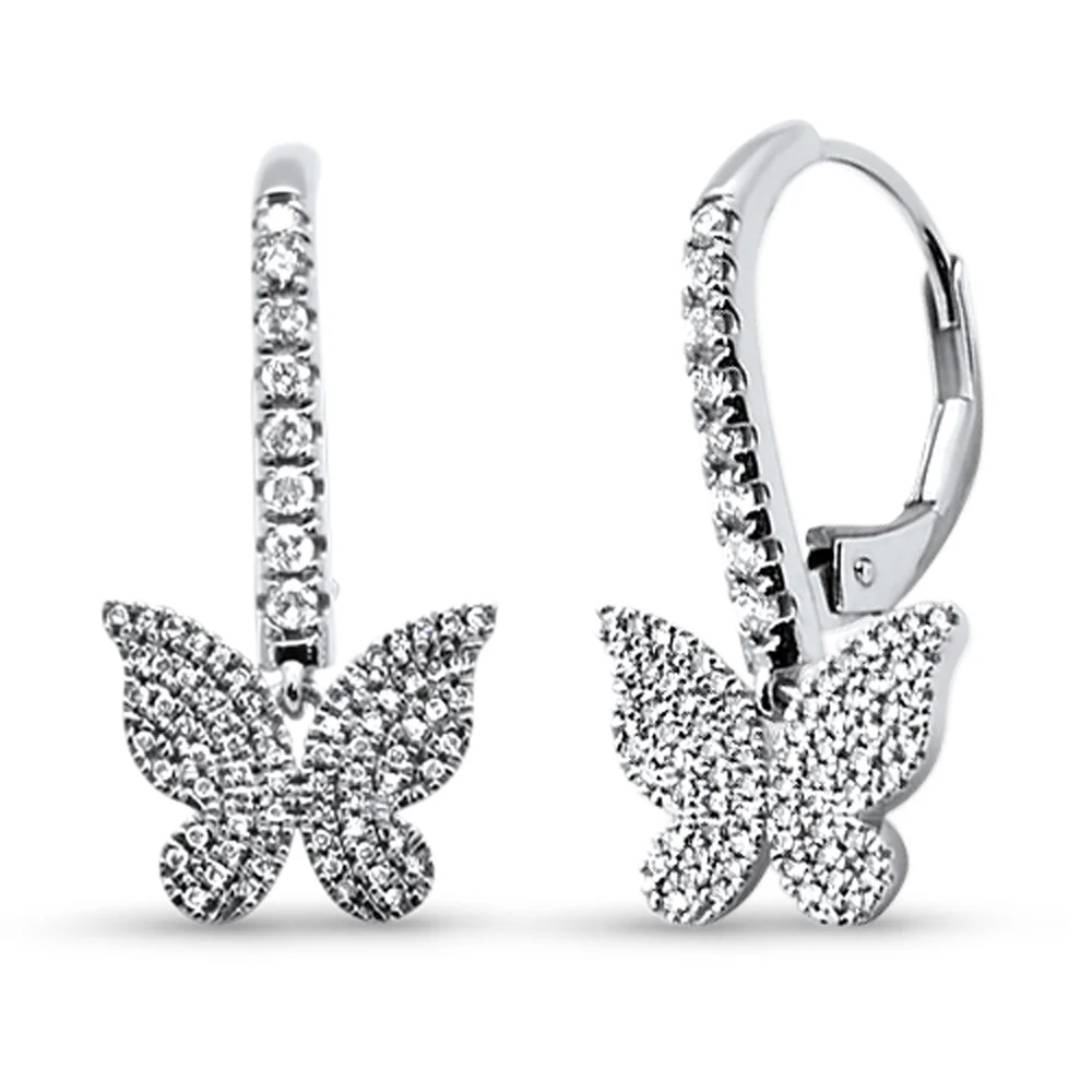 <span style="color:purple">SPECIAL!</span> .40ct G SI 14K White Gold Diamond Dangling Butterfly Hoop Earrings