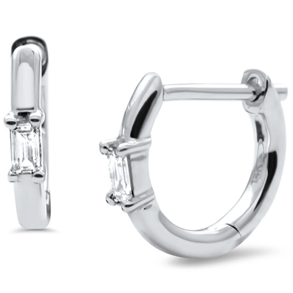 .08ct G SI 14K White Gold Diamond Petite Baguette Hoop Earrings