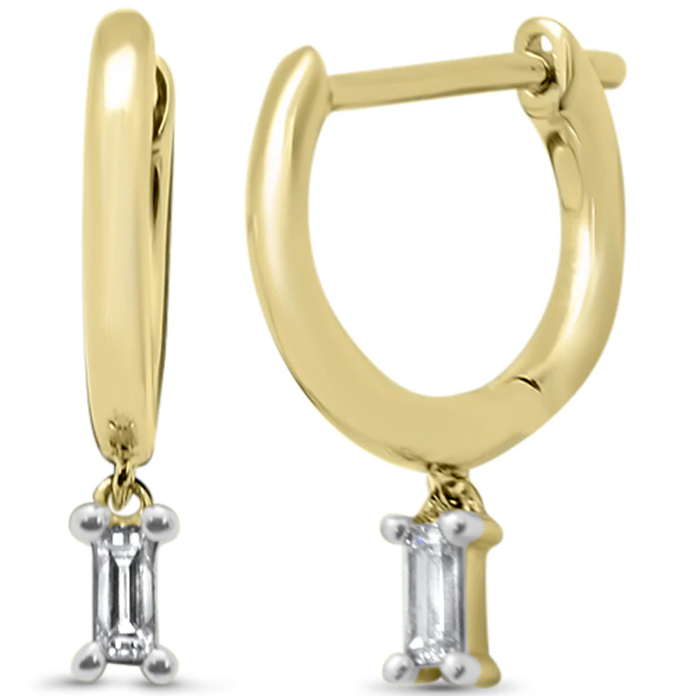 .09ct G SI 14K Yellow Gold Diamond Petite Baguette Hoop Earrings
