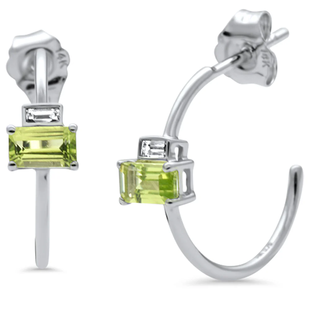 .76ct G SI 14k White Gold Baguette Diamond & Peridot Hoop Earrings