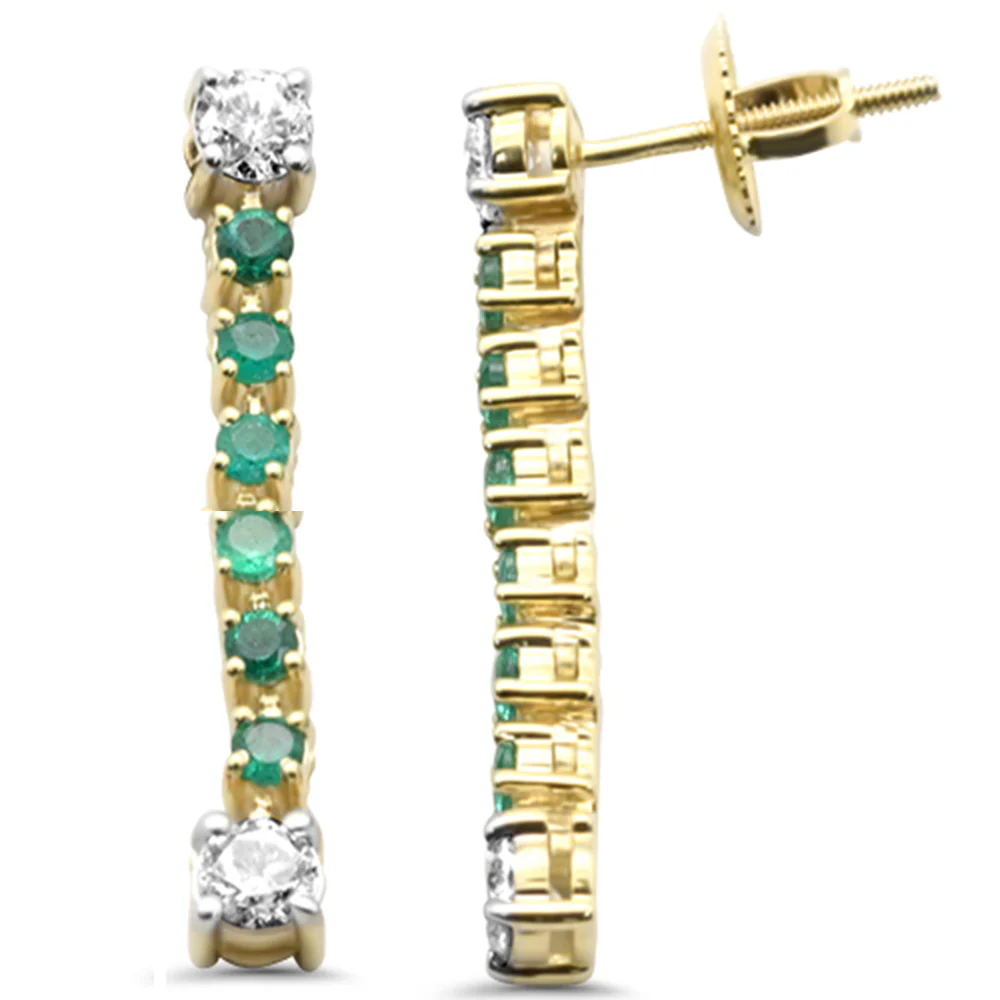 <span style="color:purple">SPECIAL!</span> .92ct G SI 14K Yellow Gold Diamond & Emerald Dangle Drop Line Earrings