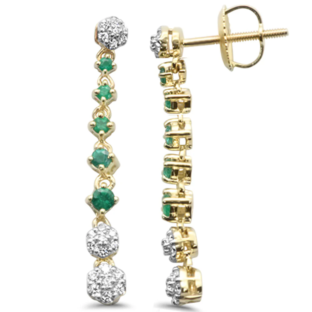 <span style="color:purple">SPECIAL!</span> .47ct G SI 14K Yellow Gold Diamond & Emerald Dangling Drop Earrings